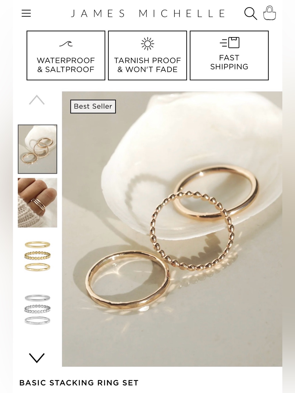 James Michelle Gold Basic Stacking Ring Set